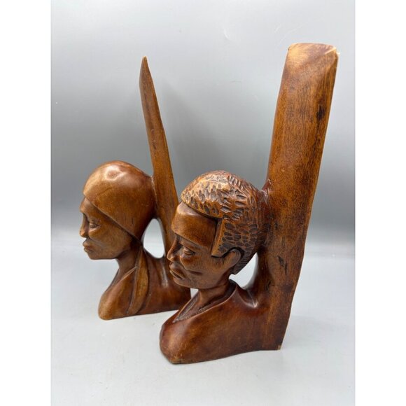 Vtg Hand‎ Carved Wooden Bookends Haiti Man Woman - Picture 6 of 7